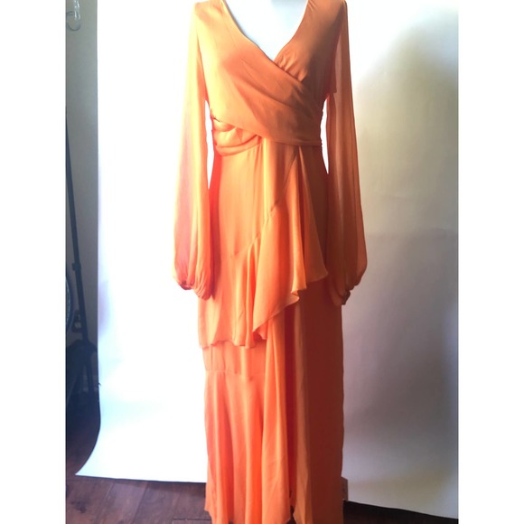 NWT ASOS Wrap Waist Maxi Dress With Double Layer Skirt And Long Sleeve, 8 - Picture 2 of 9